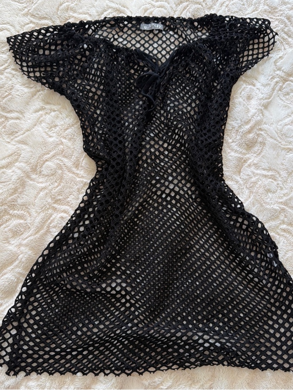 y2k banana split black mesh swim cover up black, size small